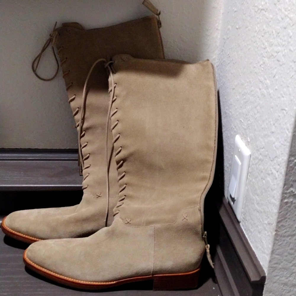Cole Haan Tan Suede Lace-Up Knee Boots